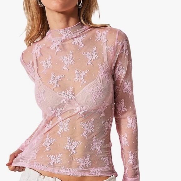 Listicle Pink Sheer Embellished Layering Top NWT Size L - Picture 3 of 7